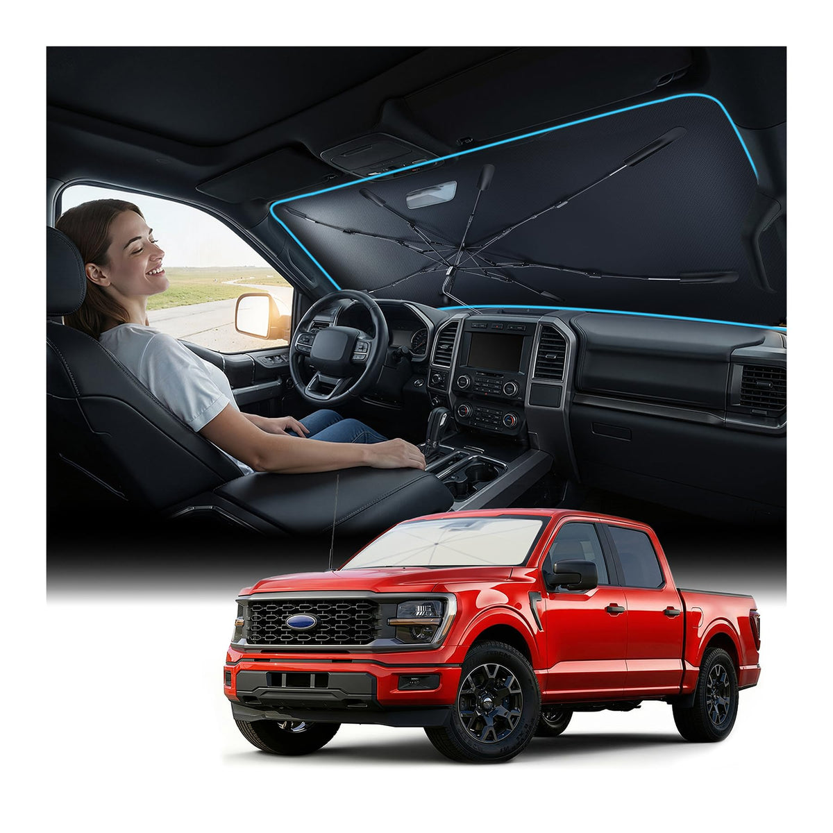 Nmoiss 2026 Windshield Sun Shade Umbrella [Vinyl Coating Heat Shield]