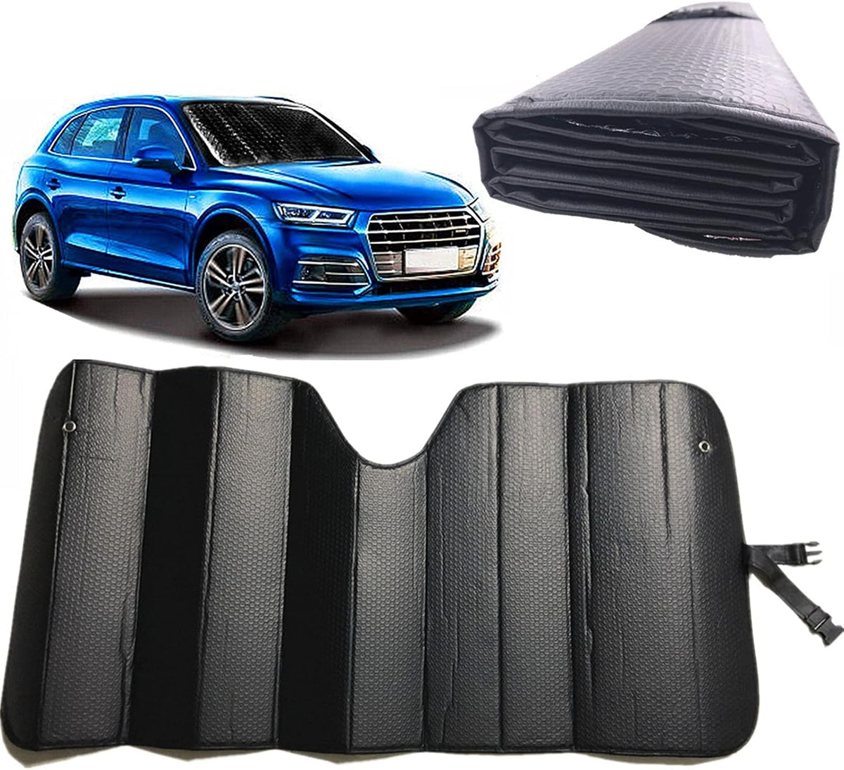 GWUSKDT Car Windshield Sunshade, Sun Protector,Foldable Front Window Shade-Thicken 5-Layer Bubble for Auto Windshield UV Protection and Heat Reflector 58"x 27.5" (Black)