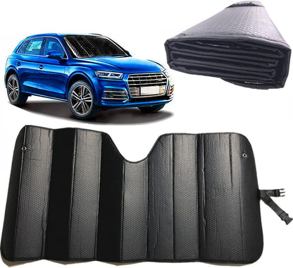 GWUSKDT Car Windshield Sunshade, Sun Protector,Foldable Front Window Shade-Thicken 5-Layer Bubble for Auto Windshield UV Protection and Heat Reflector 58"x 27.5" (Black)