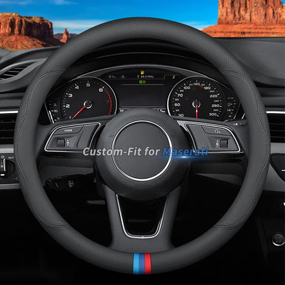 Custom-Fit for Mazda Steering Wheel Cover, Premium Leather Car Steering Wheel Cover with Logo, Non-Slip, Breathable (B-Style,for Mazda)