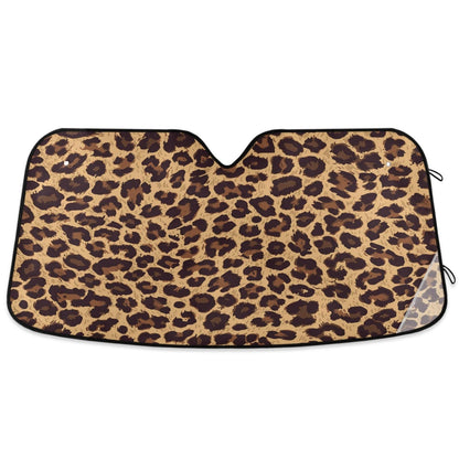 Leopard Skin Print Car Windshield Sun Shade Animal Brown Foldable UV Ray Sun Visor Protector Sunshade to Keep Your Vehicle Cool (55" x 27.6")