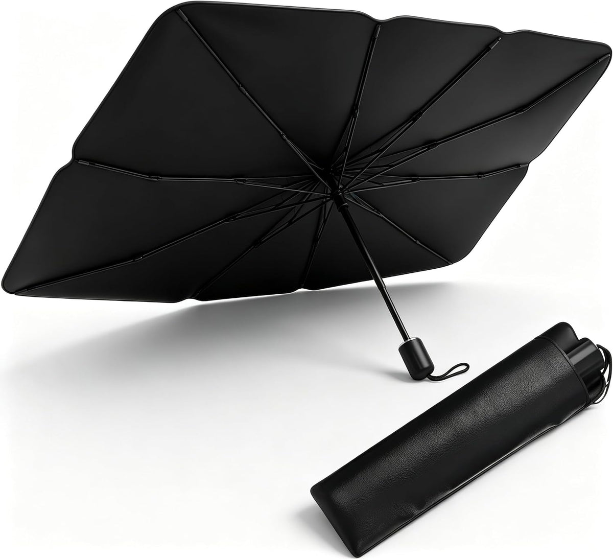1 PC Foldable Car Windshield Sun Shade, Umbrella-style Retractable Sunshade with Silver Coated Fabric, Universal for Most Cars, Trucks, SUVs (Silver)