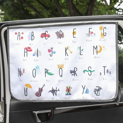 Magnetic Car Sun Shade Curtain for Side Window – Sun Blocker and UV Protector for Baby, Kids, and Pets – Universal Fit with Built-in Magnets for Steel-Framed Door (Be-Kids Alphabet)