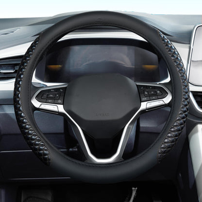 Coverado Car Steering Wheel Cover, Nappa Leather Black & Brown Steering Wheel Covers, Universal 14-15 inch, Anti-Slip, Breathable Steering Wheel Protector for Women Men