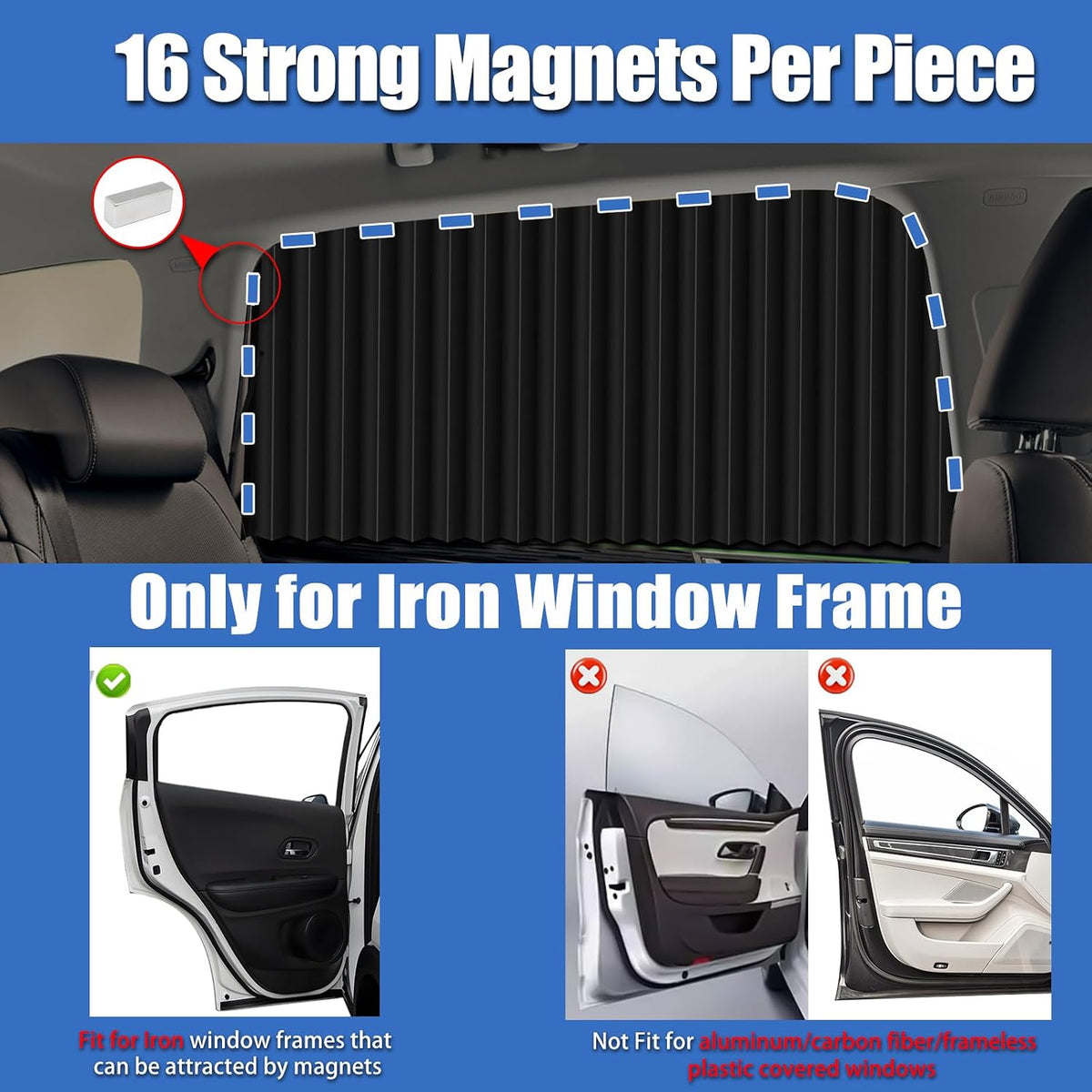 XCBYT Magnetic Car Window Curtains for Side Window, 100% Blackout Privacy