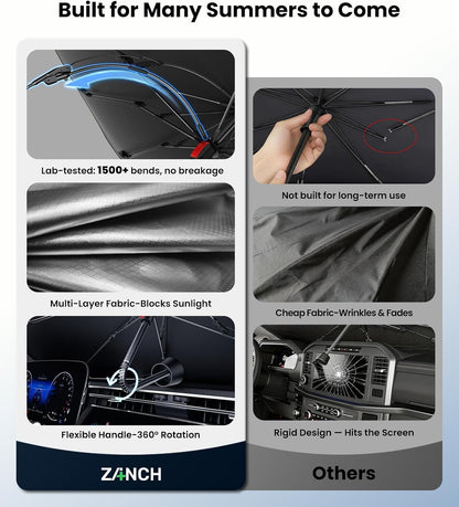 for Chevrolet Tahoe & Traverse 2010-2026 | Zanch Windshield Sun Shade Umbrella [99% UV Protection, Up to 75℉ Cooler] Snug Fit, Scratch-Free, Built to Last, Foldable Front Sunshade Umbrella