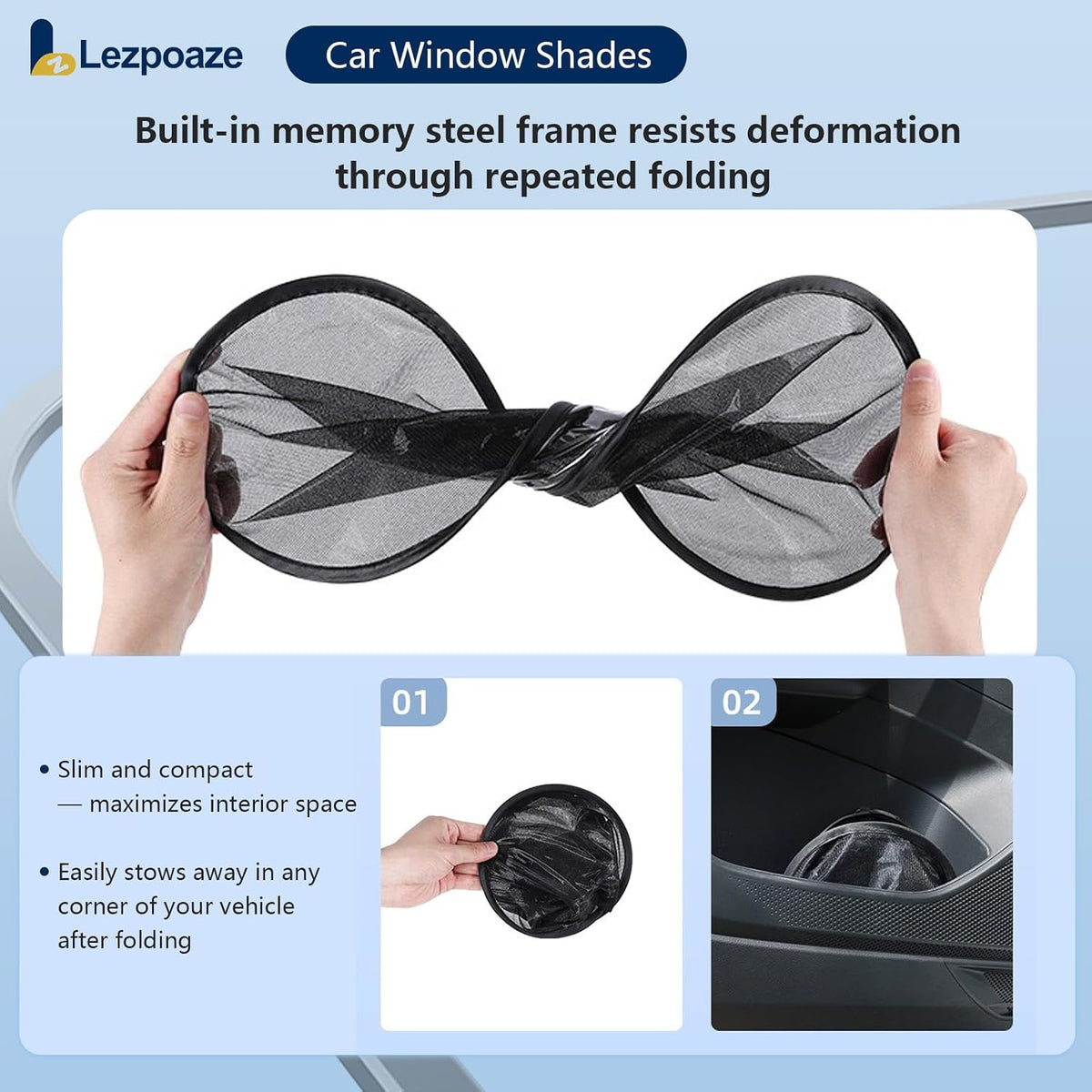 2-Pack Car Window Shades | Mesh Static Adsorption Side Window Sunshade | Universal Fit 99% Vehicles | Foldable Anti-UV Curtain Blocks UVA/UVB | 18.7" x 14.1" for Baby | Black