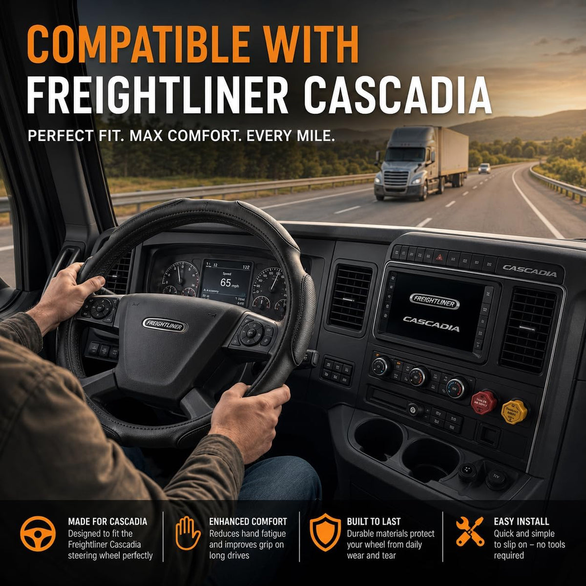 Goodyear 18" Semi Truck Steering Wheel Cover Non Slip Grip, Comfortable, Heavy-Duty Protection, Compatible with Freightliner, Bus, Trucks