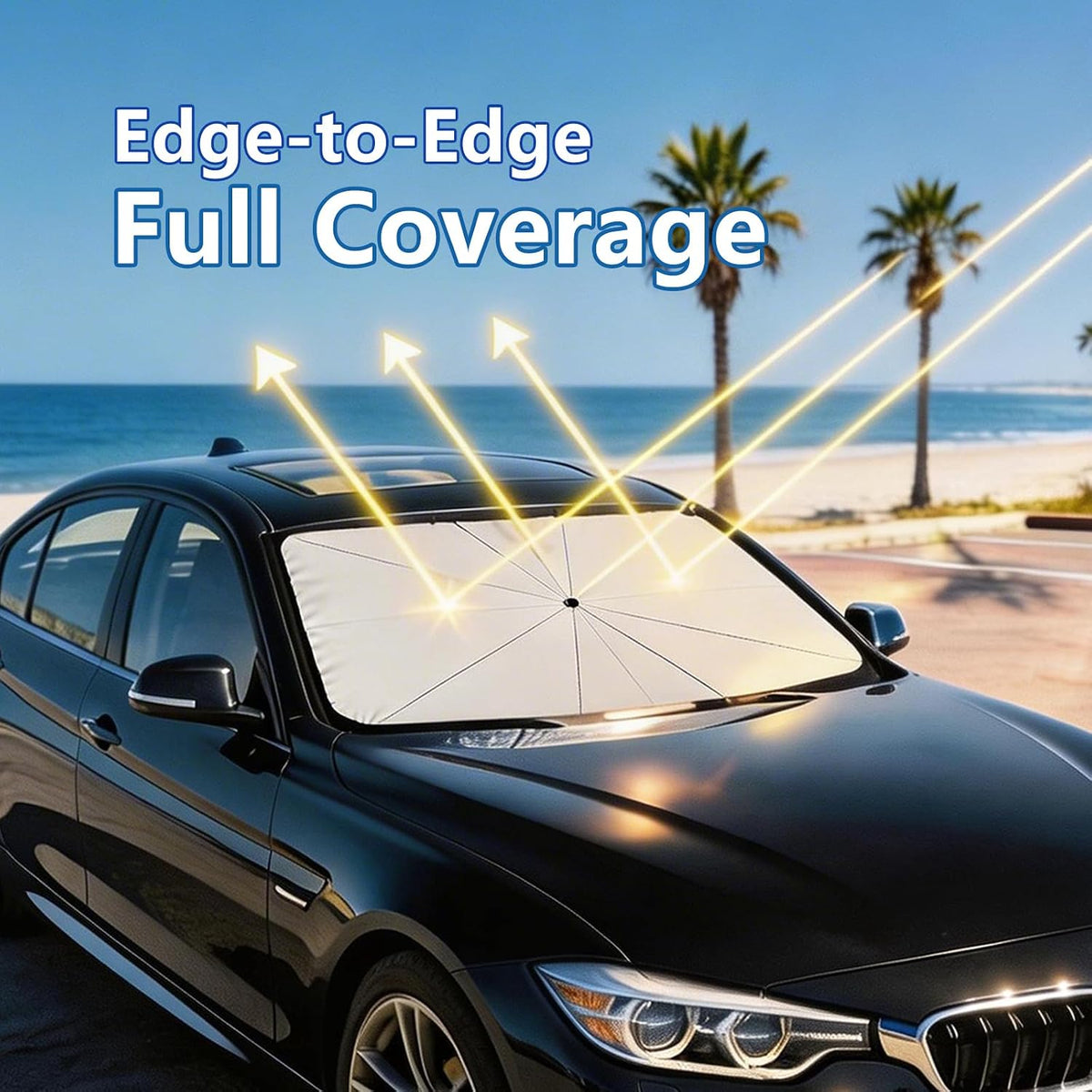 Windshield Sun Shade Umbrella, Foldable Sun Blocker for Cars (56" Lx31 W)