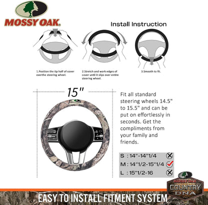 Mossy Oak Full Camo Steering Wheel Cover - Made from Premium Cotton Twill, Universal Fit for 14 1/2 to 15 inches - Official Licensed Product