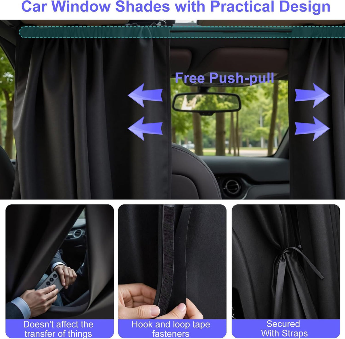 5Pcs Car Window Curtains, 4Pcs Car Side Window Shades & Car Divider Curtain