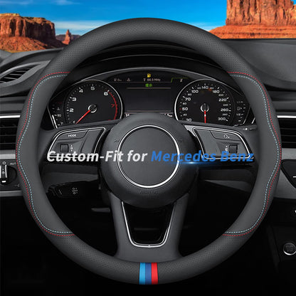 Custom-Fit for Mazda Steering Wheel Cover, Premium Leather Car Steering Wheel Cover with Logo, Non-Slip, Breathable (B-Style,for Mazda)