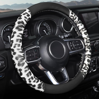 Cow Print Steering Wheel Cover,14.5-15",Microfiber Leather,Anti-Slip,Women