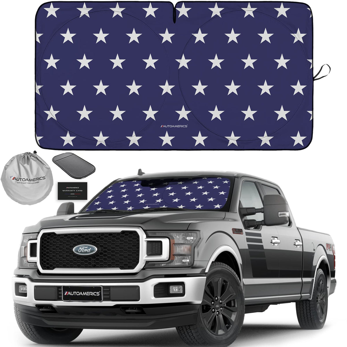 Autoamerics Truck Windshield Sun Shade - American Flag, 64 x 33.5 in
