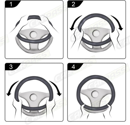 CAR PASS Line Rider Microfiber Leather Sporty Steering Wheel Cover Universal Fits for 95% Truck,SUV,Cars,14.5-15inch Anti-Slip Safety Comfortable Desgin (Black-White)