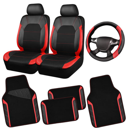 CAR PASS Microfiber Steering Wheel Cover and Waterproof Car Floor Mats,Leather Universal Car Combo Fit for 95% Truck,SUV,Cars,14.5-15inch Sporty Anti-Slip Safety Comfortable Design(Black and Pink)