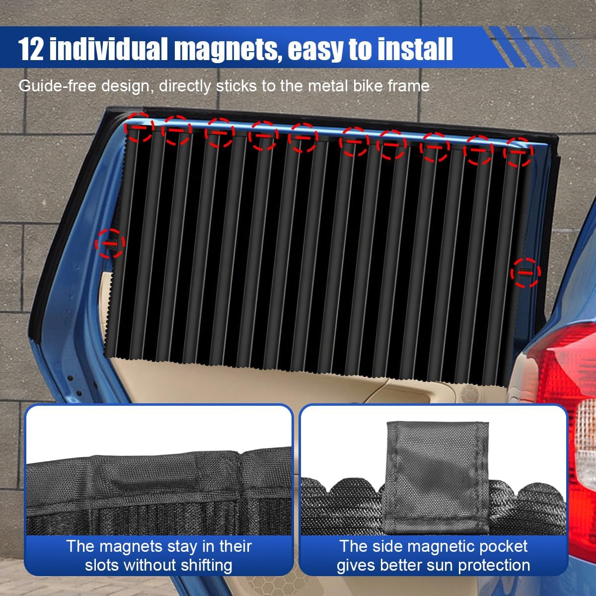 2PCS Car Side Window Sun Shades, Magnetic Car Window Curtains, Black