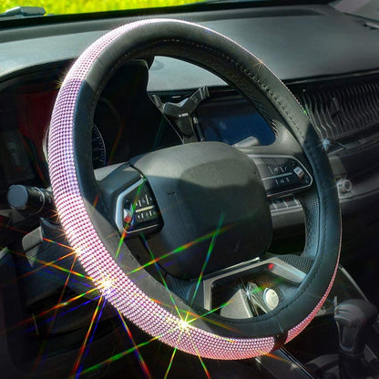 New Diamond Leather Steering Wheel Cover with Bling Crystal Rhinestones