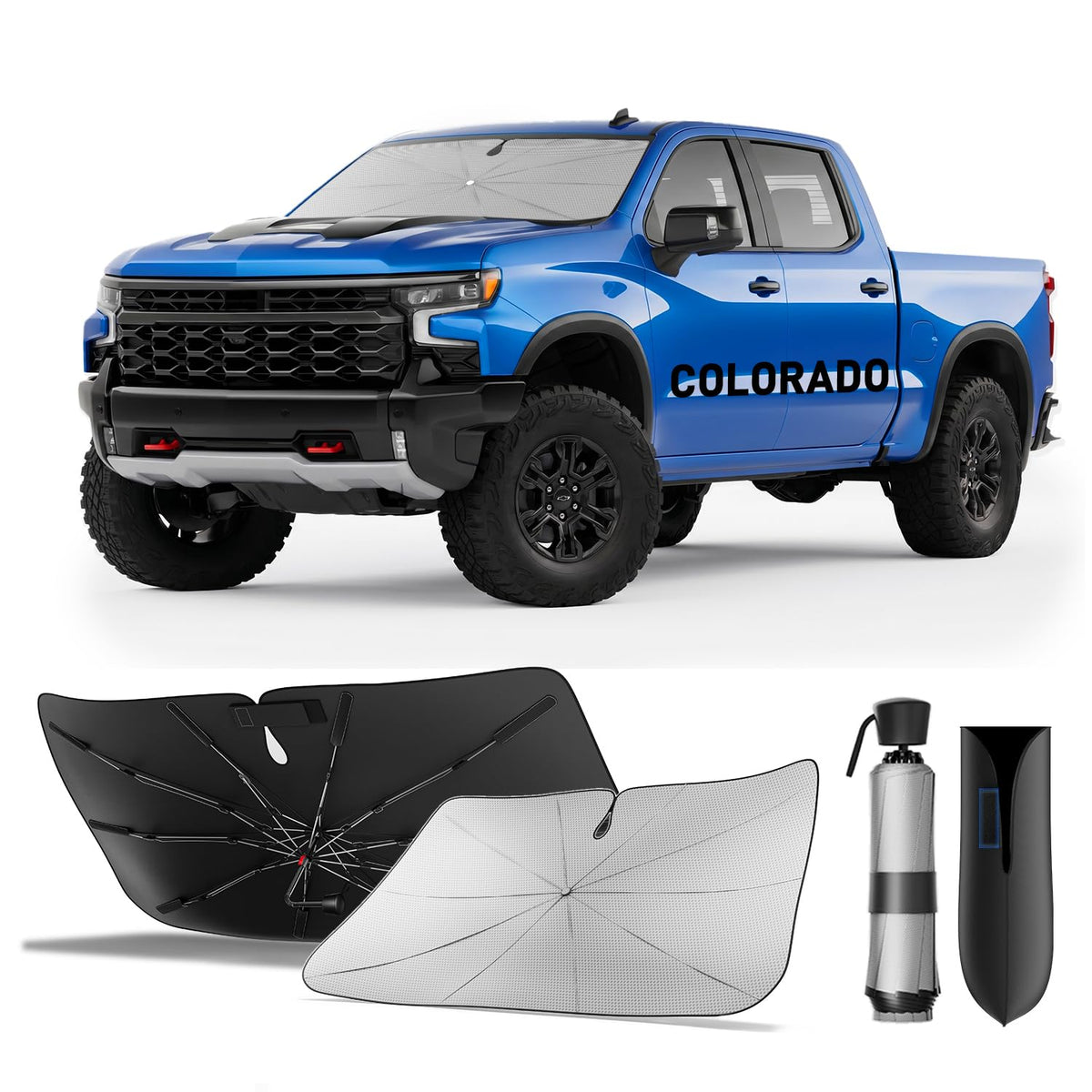 for Chevrolet Tahoe & Traverse 2010-2026 | Zanch Windshield Sun Shade Umbrella [99% UV Protection, Up to 75℉ Cooler] Snug Fit, Scratch-Free, Built to Last, Foldable Front Sunshade Umbrella