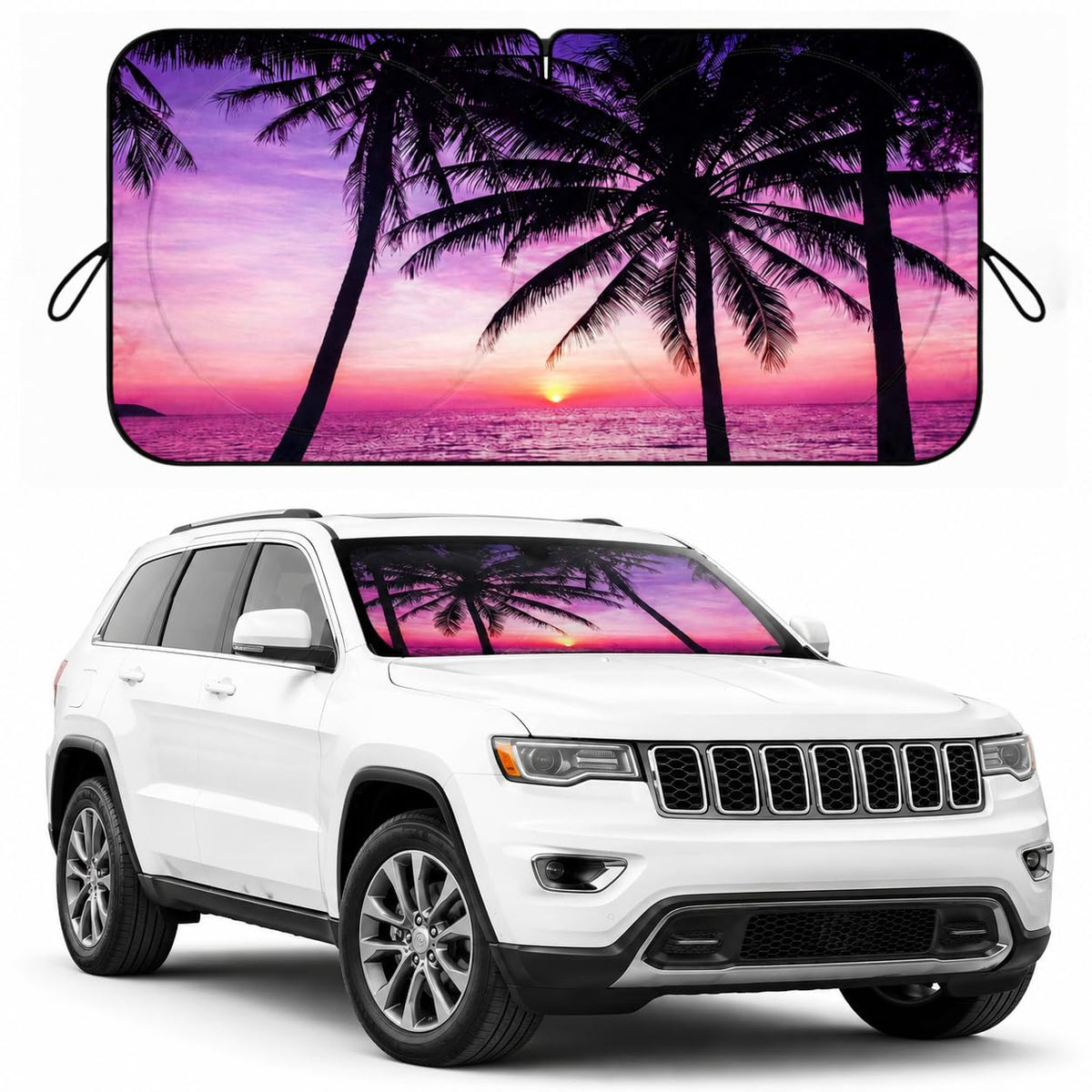 Car Windshield Sun Shade, Universal Fit Midsized Sedan SUV, Cute Pink