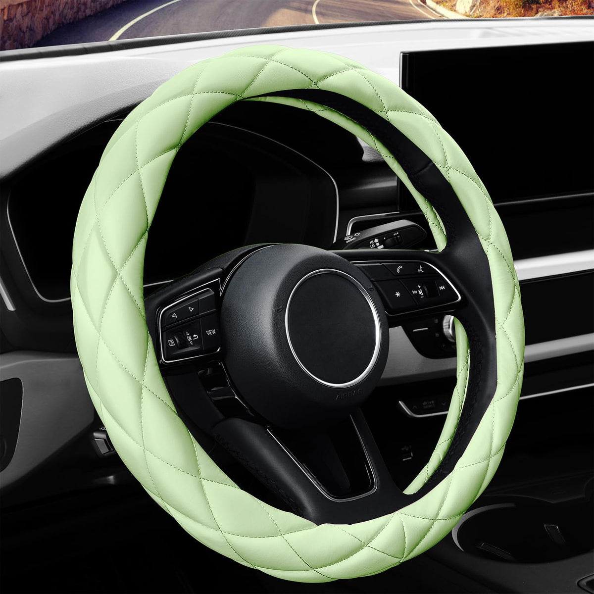 YHONGJT Soft Microfiber Leather Steering Wheel Cover, Universal 15 Inch for Women Girls, Fit Vehicles, Sedans, SUVs, Vans, Trucks - Light Pink
