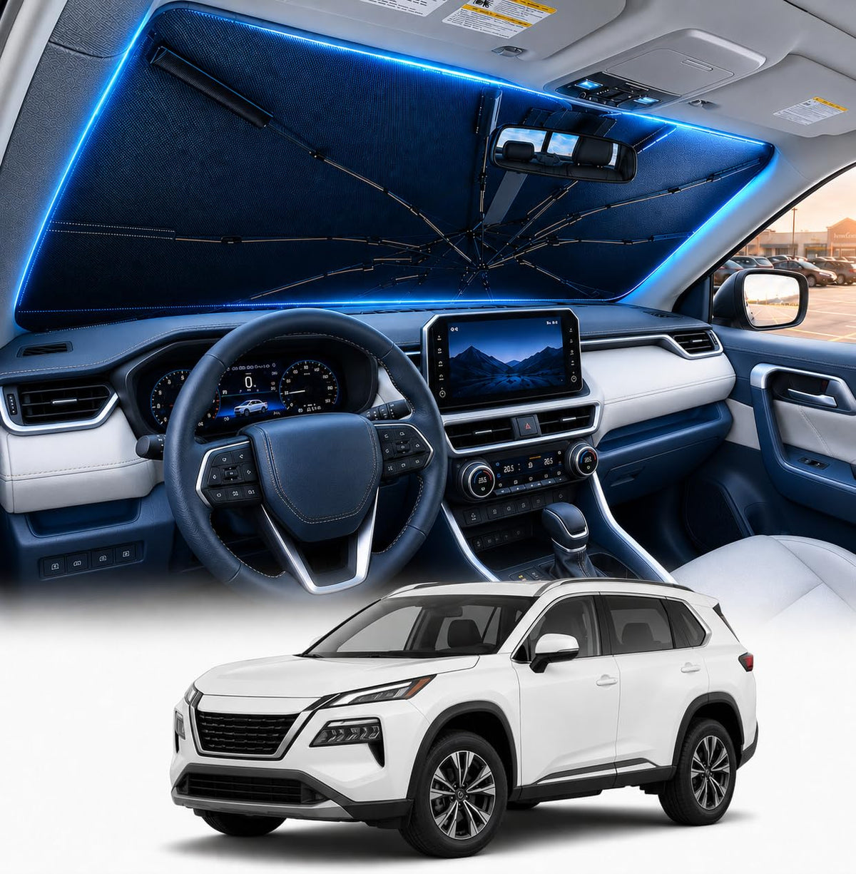 [2026 Upgraed] DooGooCoo Windshield Sun Shade Umbrella for Toyota Tacoma [100% Sunlight Blocked, Ice Crystal Cool] Sunshade for Car Windshield for Tacoma Sun Shade 2016-2026, Custom Fit for Tacoma.