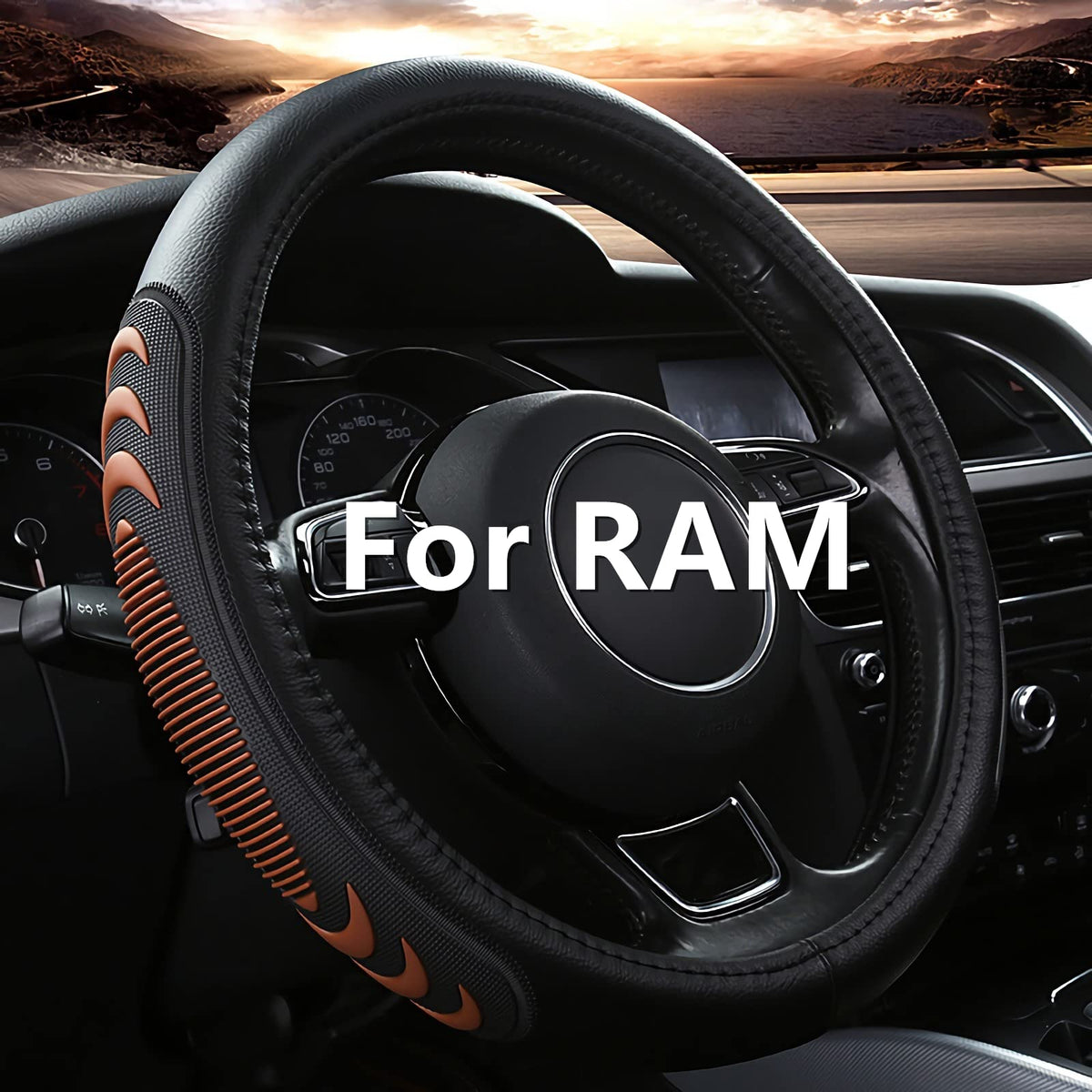 Yangday Leather Steering Wheel Cover for Dodge Ram 1500 2500 3500, 15.5-16 inches Car Steering Wheel Cover with Non-Slip Breathable (Black)