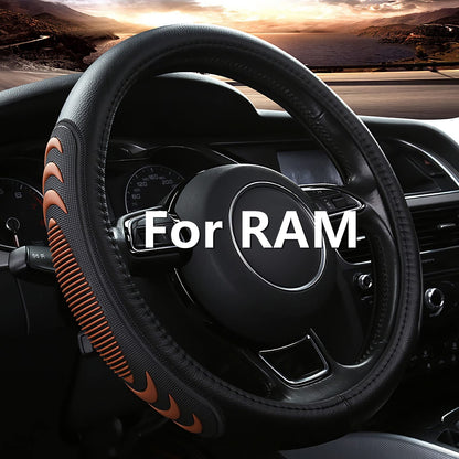Yangday Leather Steering Wheel Cover for Dodge Ram 1500 2500 3500, 15.5-16 inches Car Steering Wheel Cover with Non-Slip Breathable (Black)