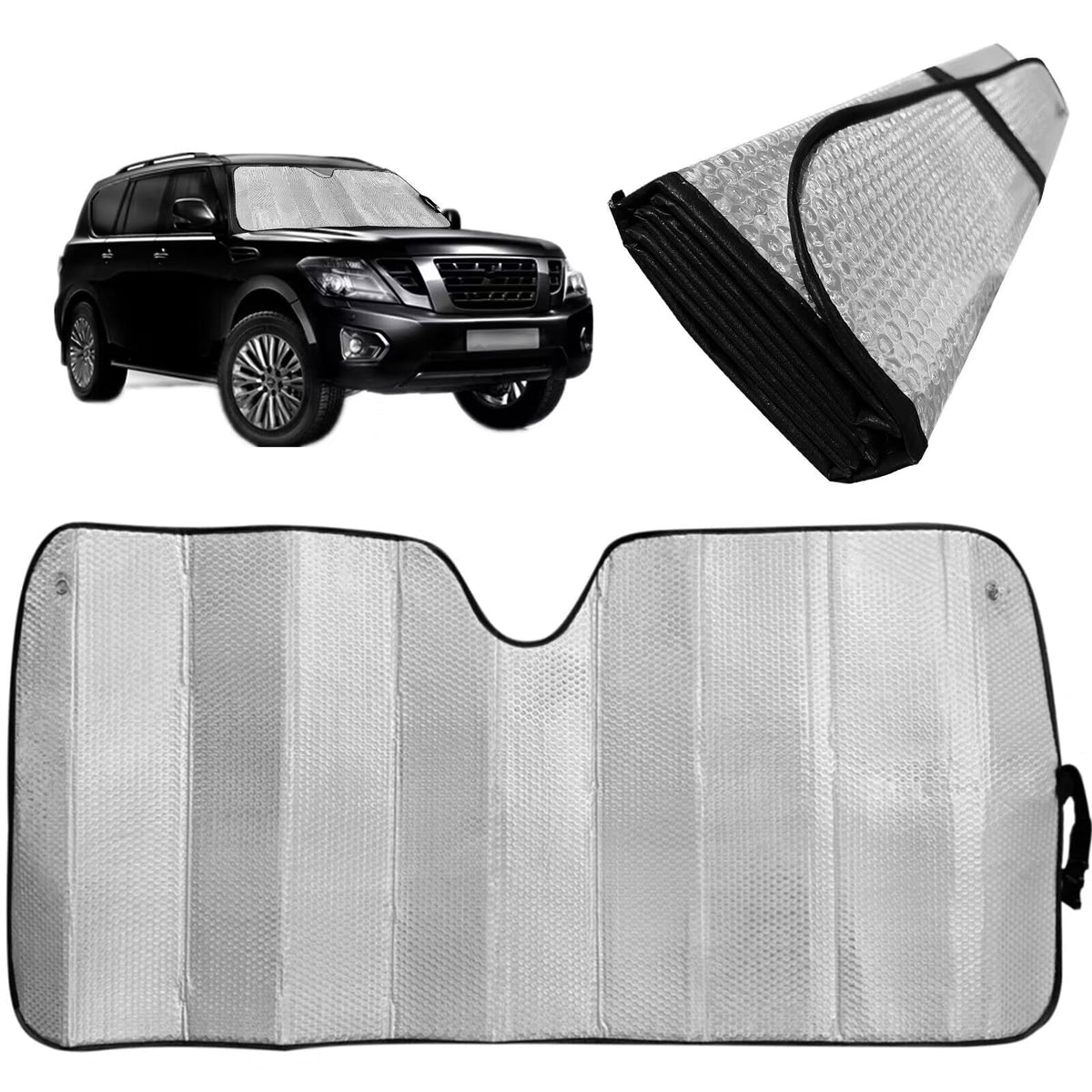GWUSKDT Car Windshield Sunshade, Sun Protector,Foldable Front Window Shade-Thicken 5-Layer Bubble for Auto Windshield UV Protection and Heat Reflector 58"x 27.5" (Black)