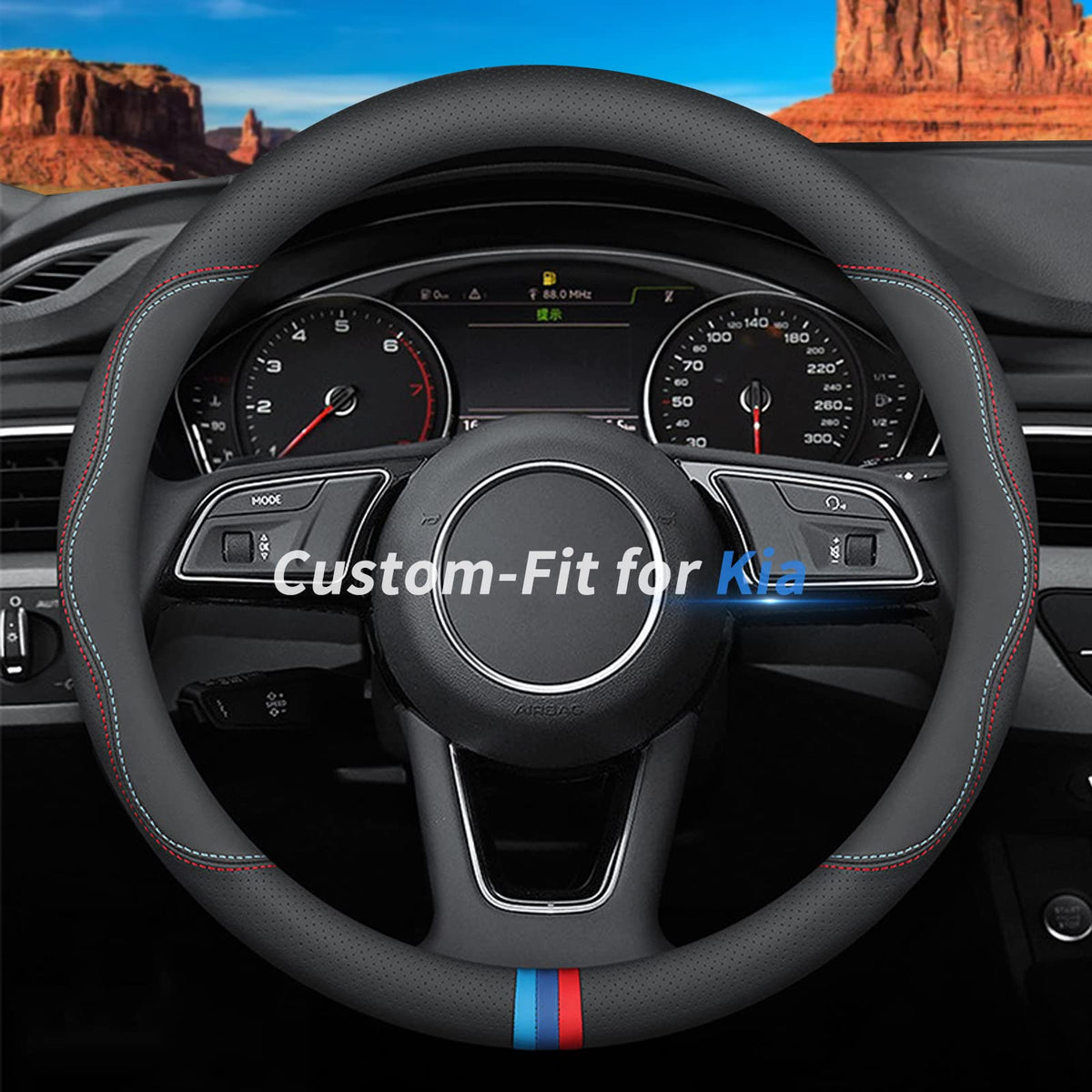 Custom-Fit for Mazda Steering Wheel Cover, Premium Leather Car Steering Wheel Cover with Logo, Non-Slip, Breathable (B-Style,for Mazda)