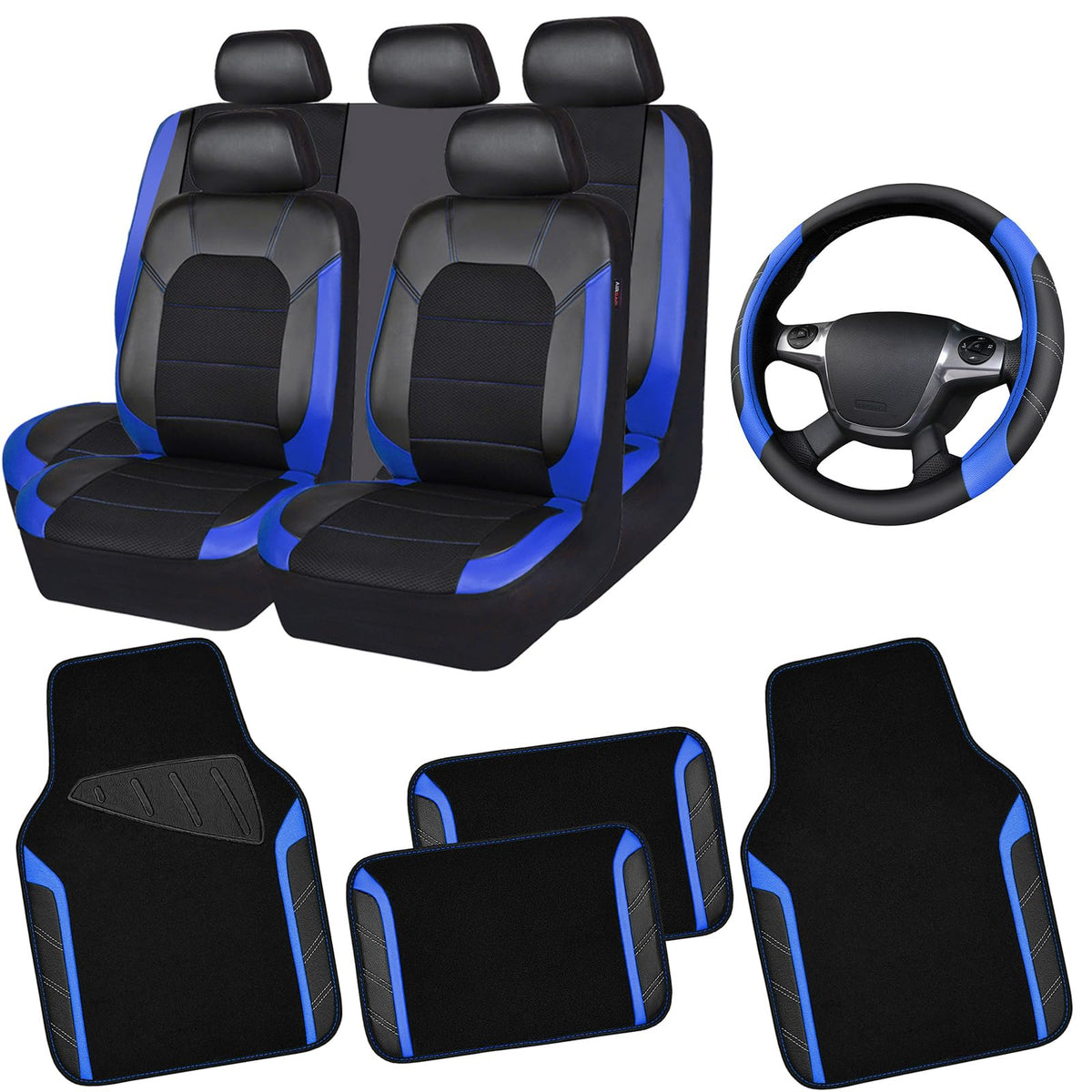 CAR PASS Microfiber Steering Wheel Cover and Waterproof Car Floor Mats,Leather Universal Car Combo Fit for 95% Truck,SUV,Cars,14.5-15inch Sporty Anti-Slip Safety Comfortable Design(Black and Pink)