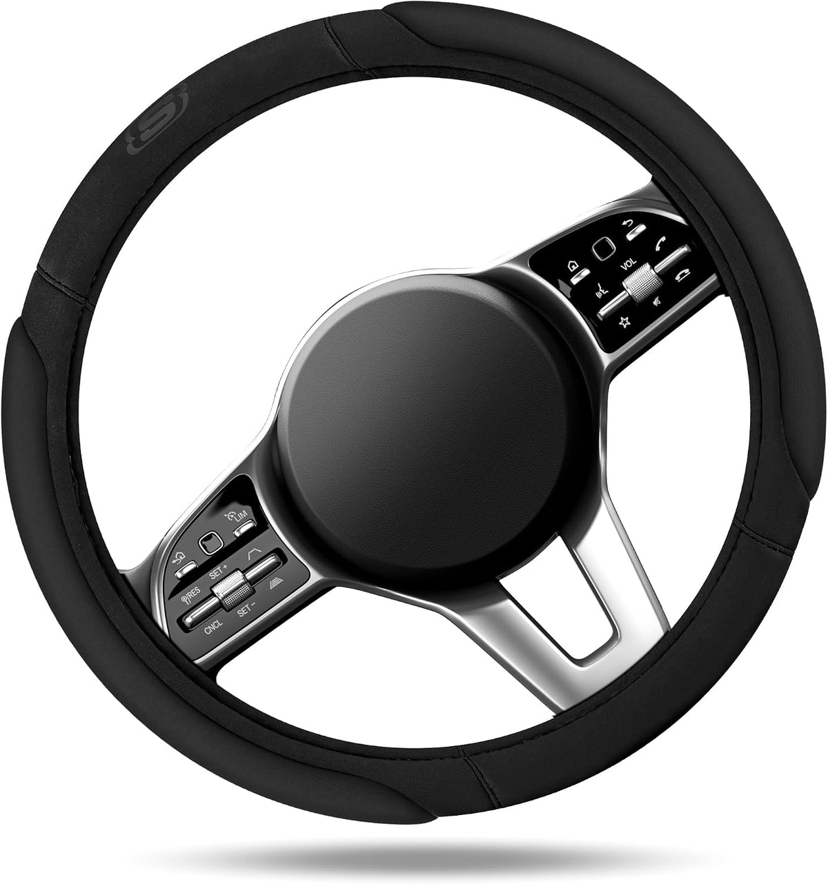 Skechers Steering Wheel Cover, Memory Foam Car Steering Wheel Cover,14.5-15inch Anti-Slip Safety Comfortable Desgin, Universal Accessory for Diverse Cars, Truck,SUV (Black & Black)