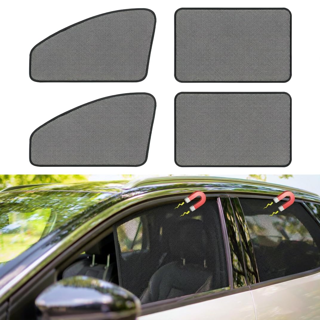 Magnetic Car Window Shades - 100% Block Light Car Curtains - 4Pcs