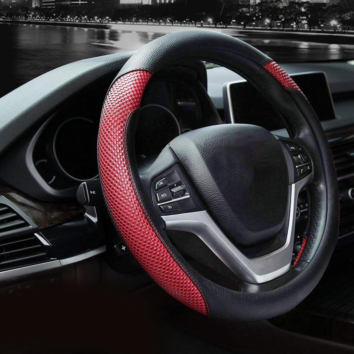 Valleycomfy Microfiber Leather Steering Wheel Cover Universal 15 inch(Wine Red)