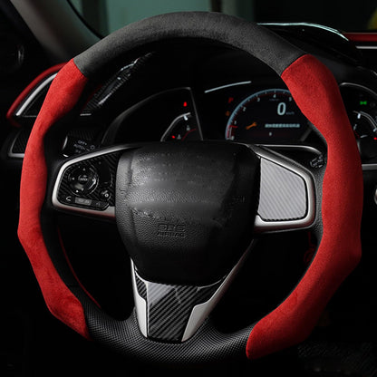 Quick Install Sporty Black Perforated Nappa Leather Steering Wheel Cover for All 14½ to 15 inches Car Sedan Coupe SUV Pickup 14.5 to 15