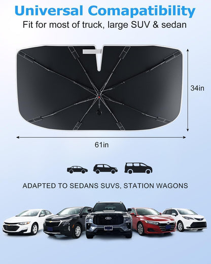 [2026 Upgrade] Weektic Windshield Sun Shade Umbrella [UPF50+ Crystal Nano Reflector] Protect Car from Sun Ray Damage, Umbrella Sun Shade for Car SUV Truck Keep Cool & Comfy, X-Large (64" L x 34" W)