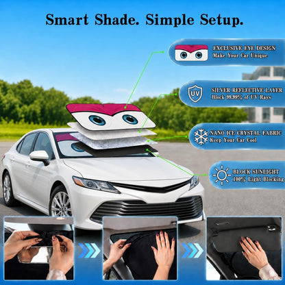 Car Windshield Sun Shade, Universal Fit Midsized Sedan SUV, Cute Pink