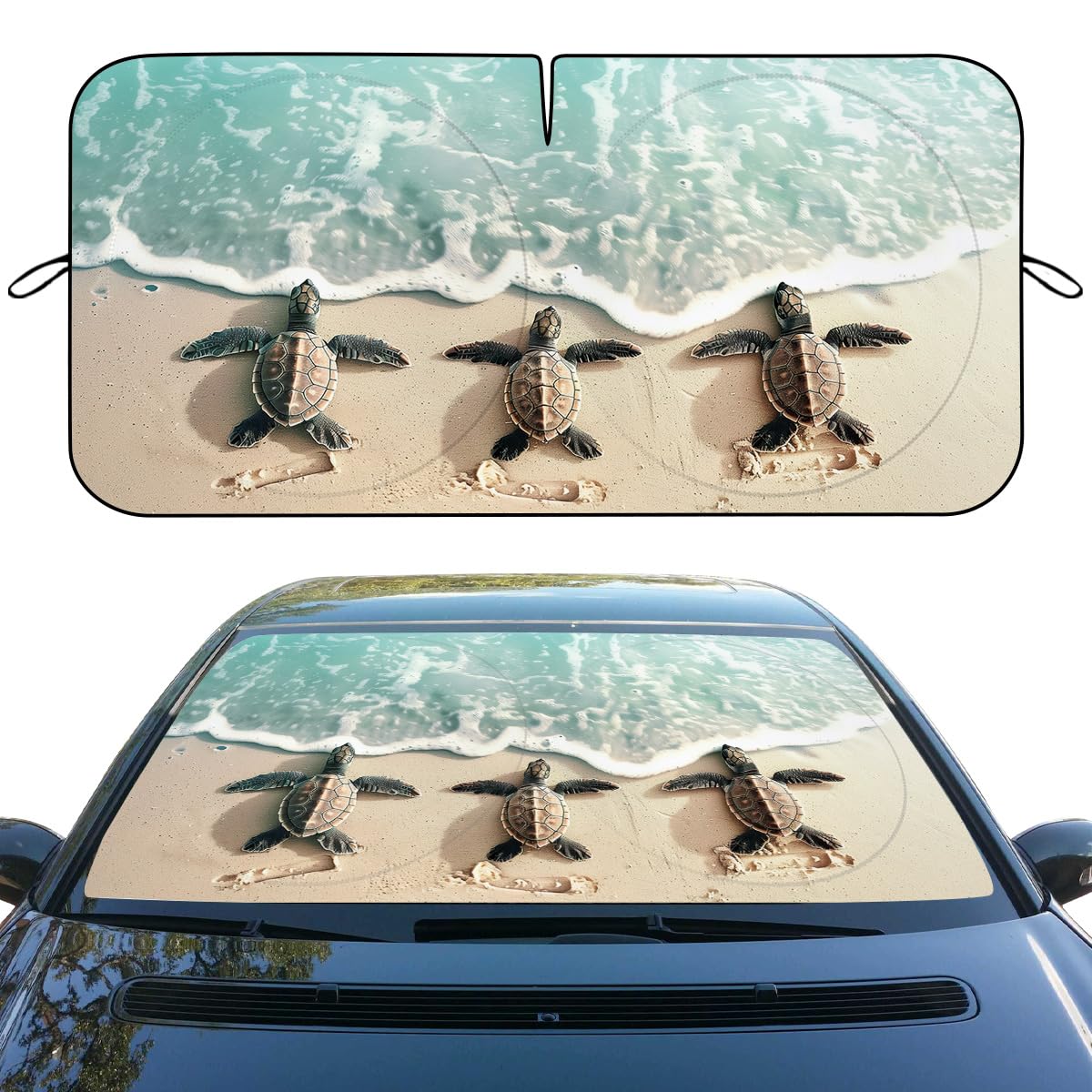 Japanese Cherry Blossoms Car Windshield Sunshade - Folding Red Sun Heatshield Front Window Sun Shade Visor Protector for Sedan, Truck, SUV - 59" L x 31.5" W