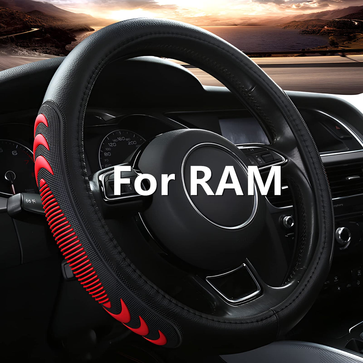 Yangday Leather Steering Wheel Cover for Dodge Ram 1500 2500 3500, 15.5-16 inches Car Steering Wheel Cover with Non-Slip Breathable (Black)