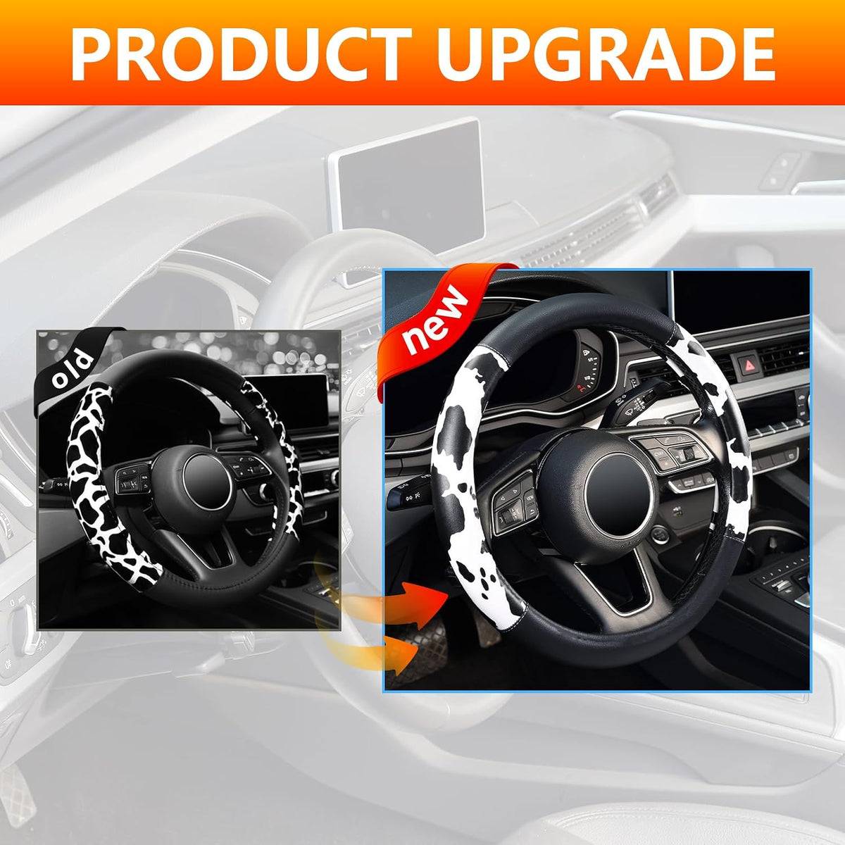 Cow Print Steering Wheel Cover,14.5-15",Microfiber Leather,Anti-Slip,Women