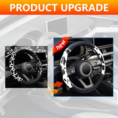 Cow Print Steering Wheel Cover,14.5-15",Microfiber Leather,Anti-Slip,Women