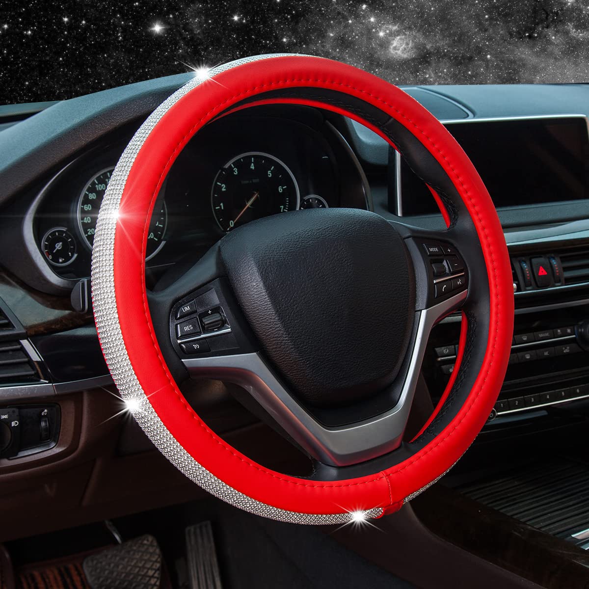 New Diamond Leather Steering Wheel Cover with Bling Crystal Rhinestones