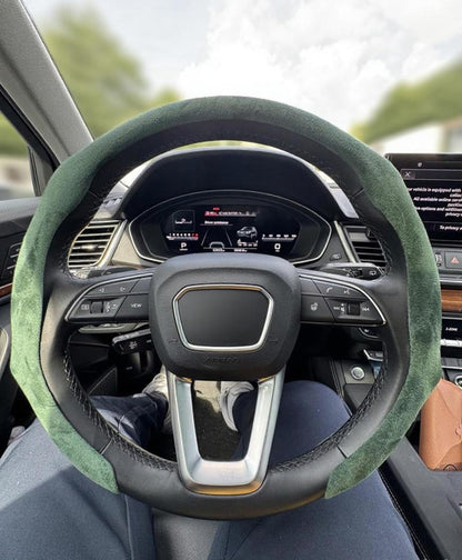 Quick Install Sporty Black Perforated Nappa Leather Steering Wheel Cover for All 14½ to 15 inches Car Sedan Coupe SUV Pickup 14.5 to 15