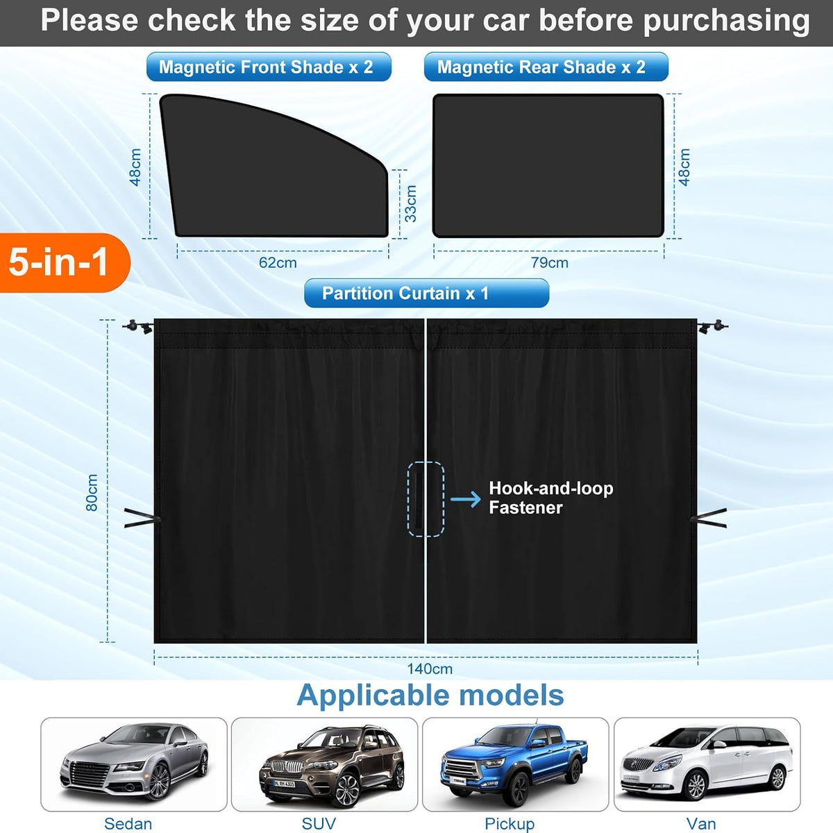 Magnetic Car Window Shade,Set of 5 Magnetic Car Window Curtains for Privacy