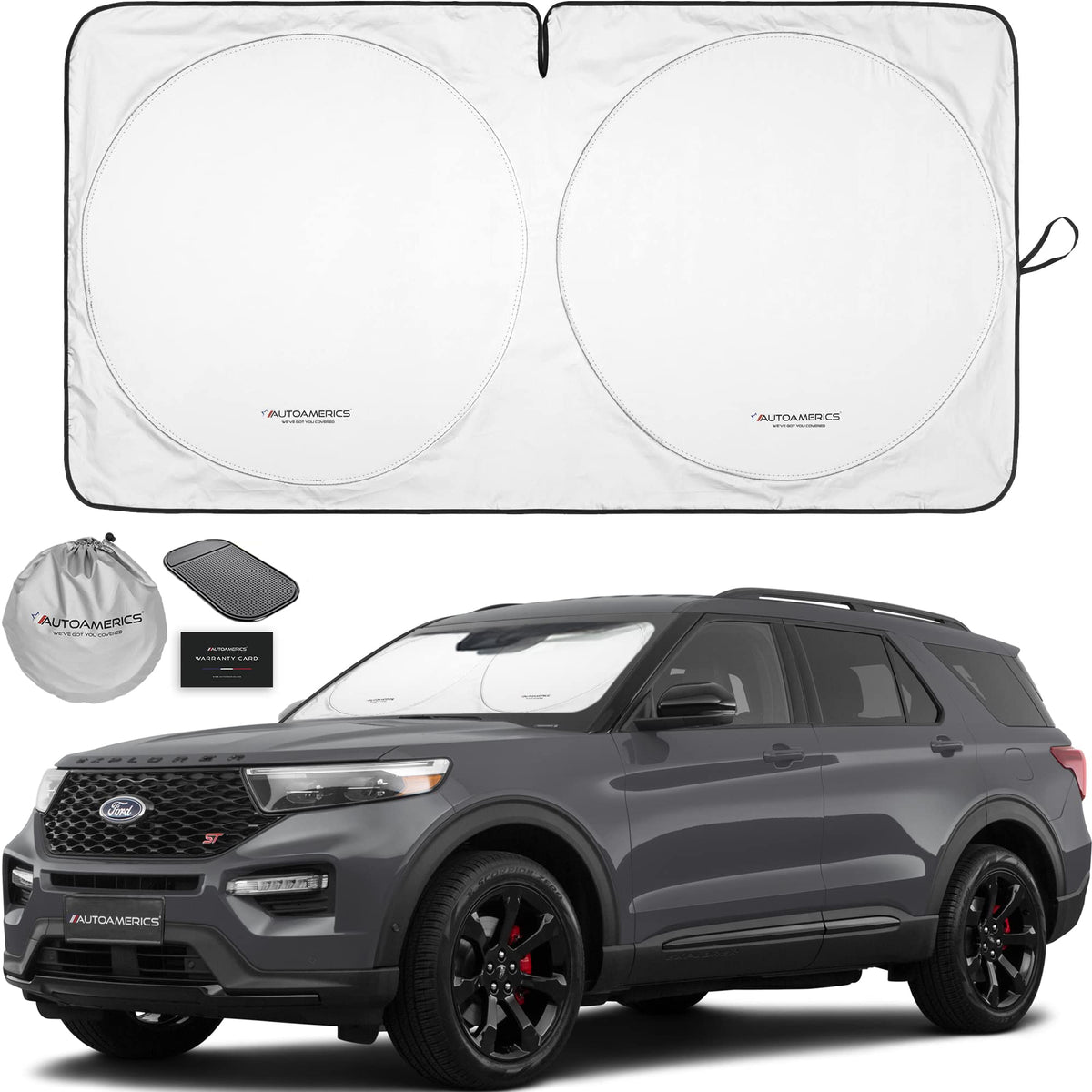 Autoamerics 1-Piece Windshield Sun Shade B&W American Flag USA Patriotic Design - Foldable Car Front Window Sunshade for Most Sedans SUV Truck - Blocks Max UV Rays and Keeps Your Vehicle Cool - Small