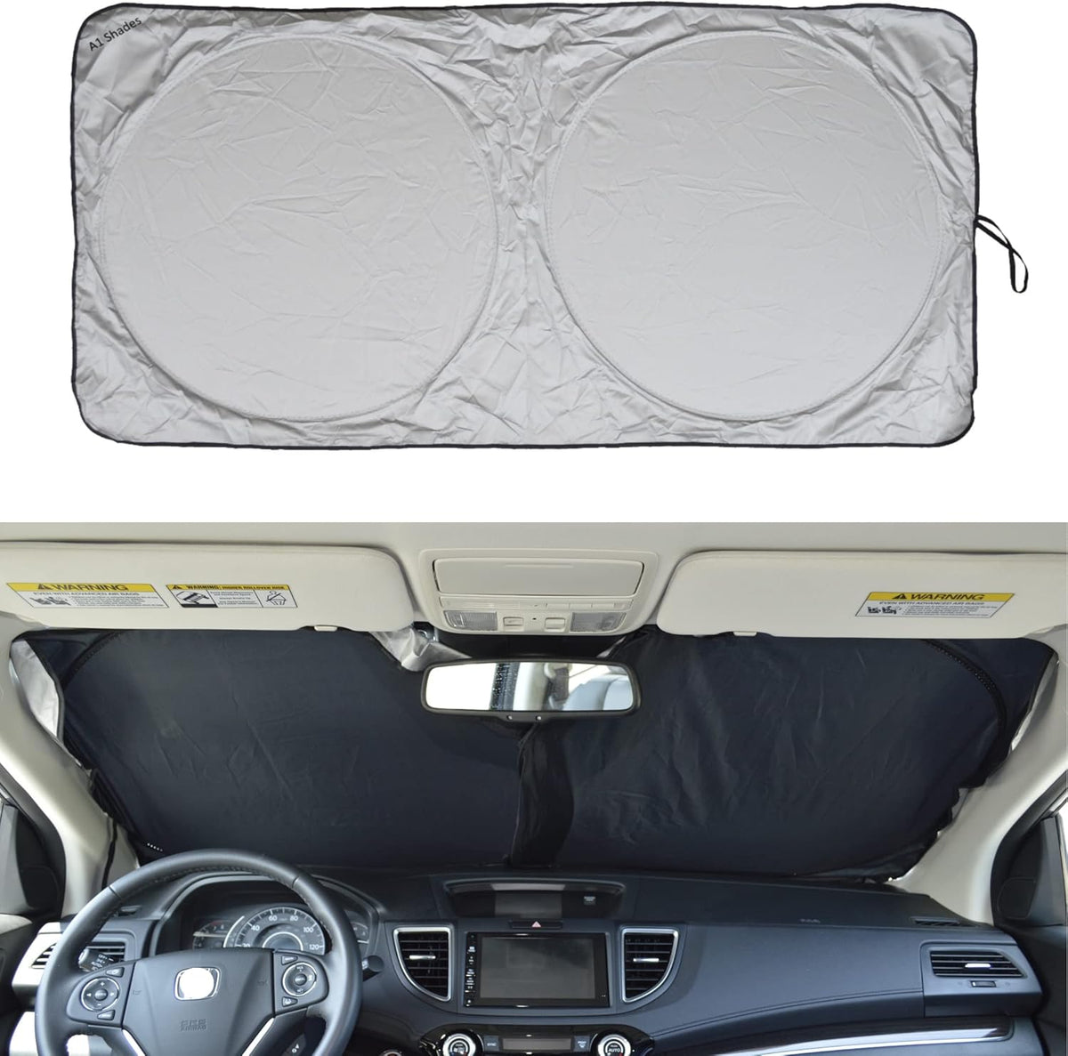 Car Windshield Sun Shade with Storage Pouch by A1 Sunshade Retractable Automotive Car Truck SUV Front Window Shield Blocker Screen Visor Protector Cover for Auto Interior Accessories for Heat Medium