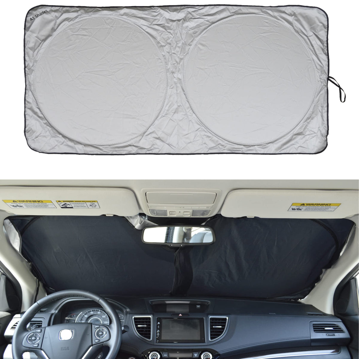 Car Windshield Sun Shade with Storage Pouch by A1 Sunshade Retractable Automotive Car Truck SUV Front Window Shield Blocker Screen Visor Protector Cover for Auto Interior Accessories for Heat Medium