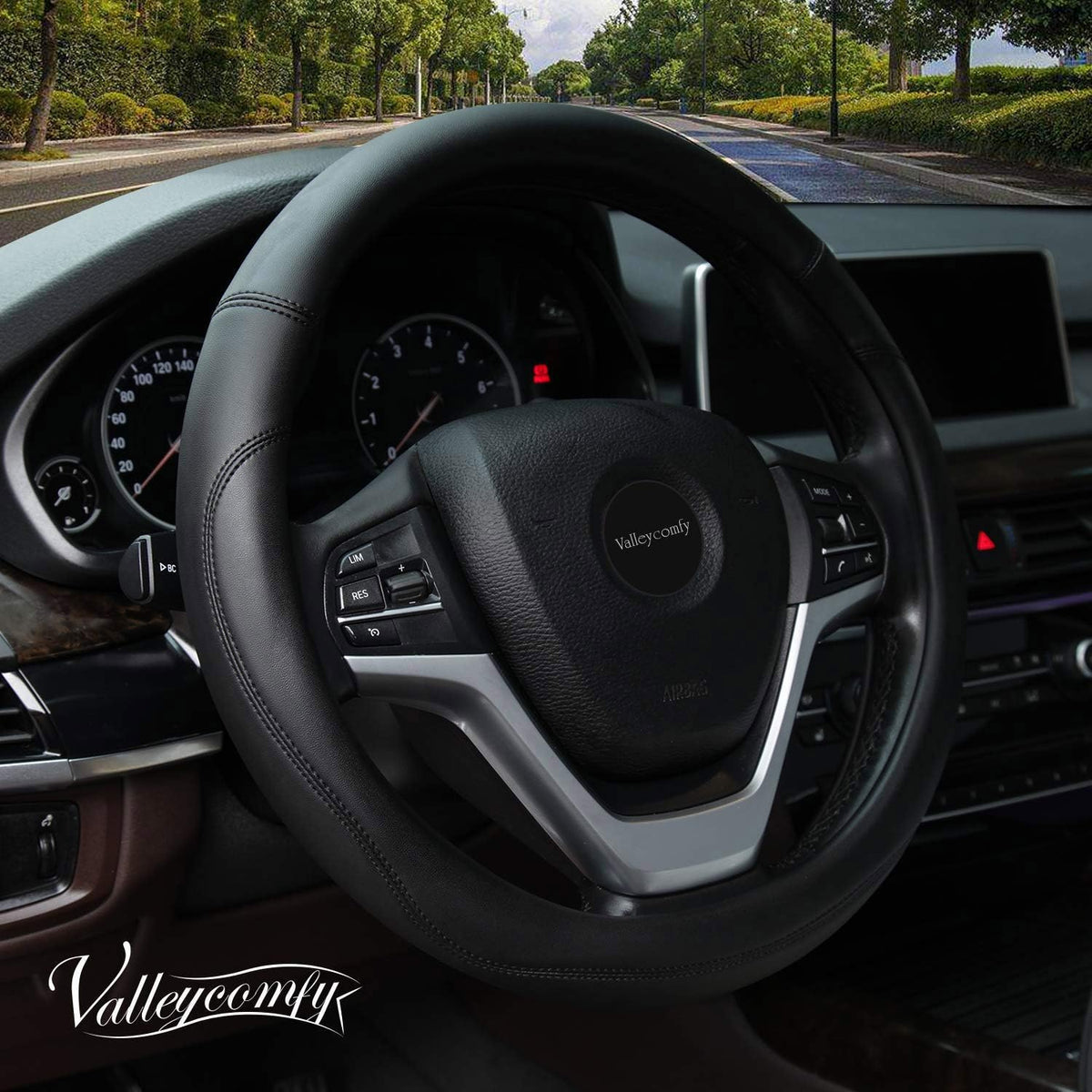 Valleycomfy Steering Wheel Cover with Microfiber Leather for Car Truck SUV 15 inch (Blue)