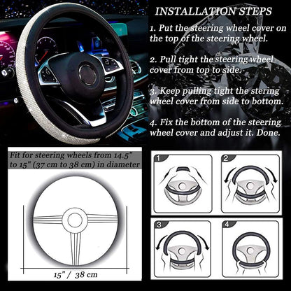 New Diamond Leather Steering Wheel Cover with Bling Crystal Rhinestones