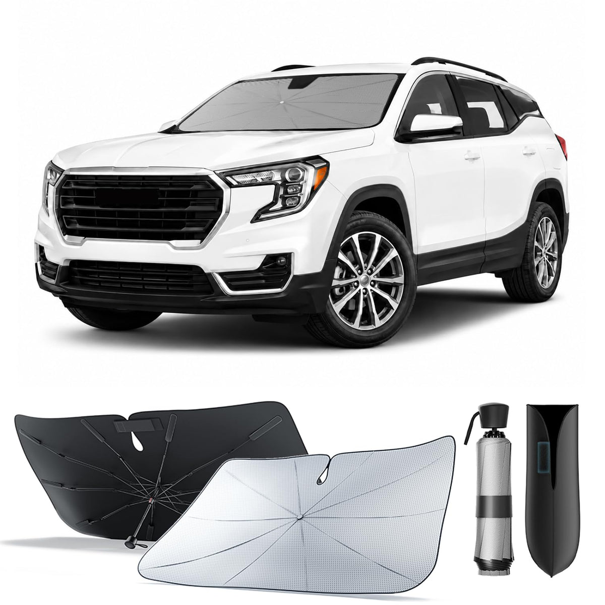 for Chevrolet Tahoe & Traverse 2010-2026 | Zanch Windshield Sun Shade Umbrella [99% UV Protection, Up to 75℉ Cooler] Snug Fit, Scratch-Free, Built to Last, Foldable Front Sunshade Umbrella